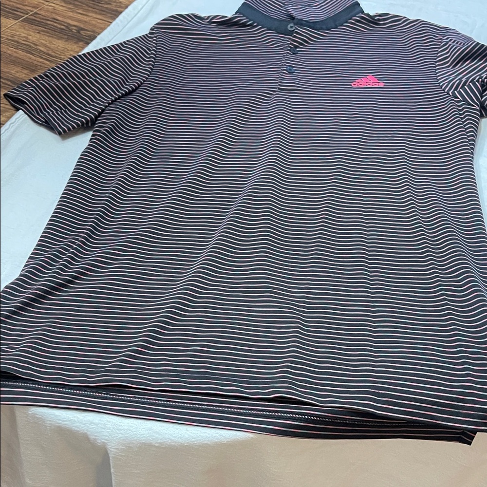 adidas Men’s Black Polo with Pink Stripe Accents